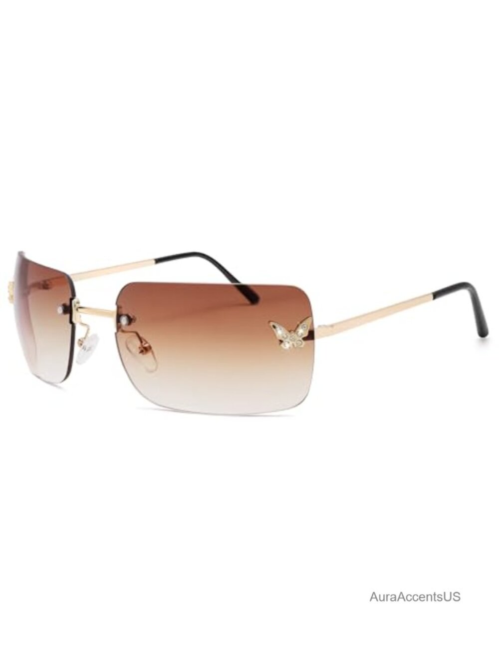 Rimless Rectangular Y2K Retro Sunglasses UV400 Spring Hinge Unbranded